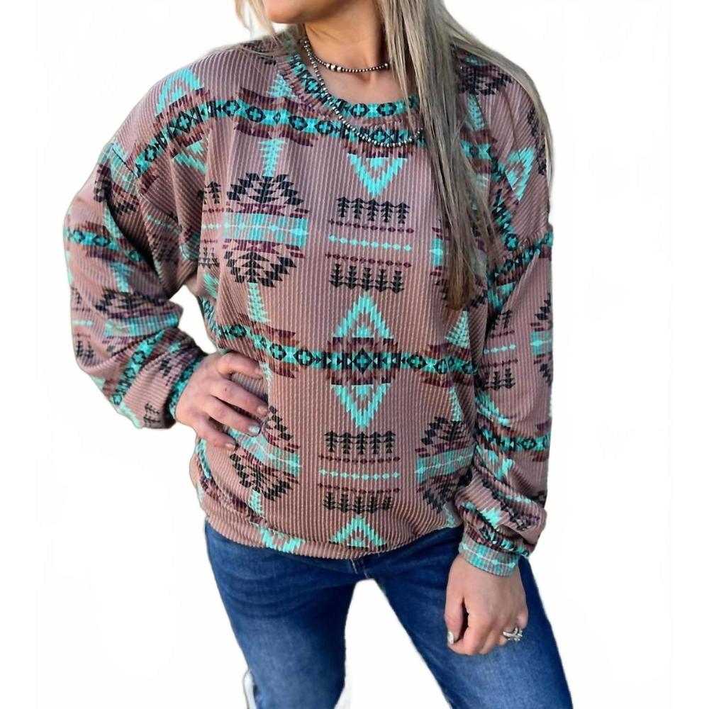Aztec Patterned Crew Neck Sweater - image 1